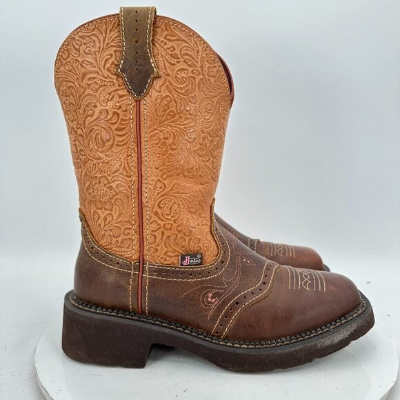 Justin Women Size 7B GY9530 Starlina 11" Tan Frenzy Square Toe Western Boot - Picture 4 of 13